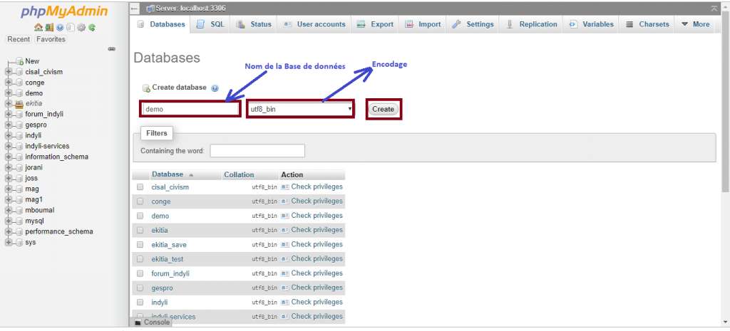 Creer une Base de données avec Phpmyadmin – IndyliServices