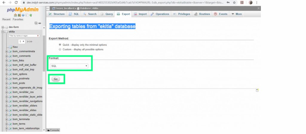 Exporter une base de données avec phpmyadmin